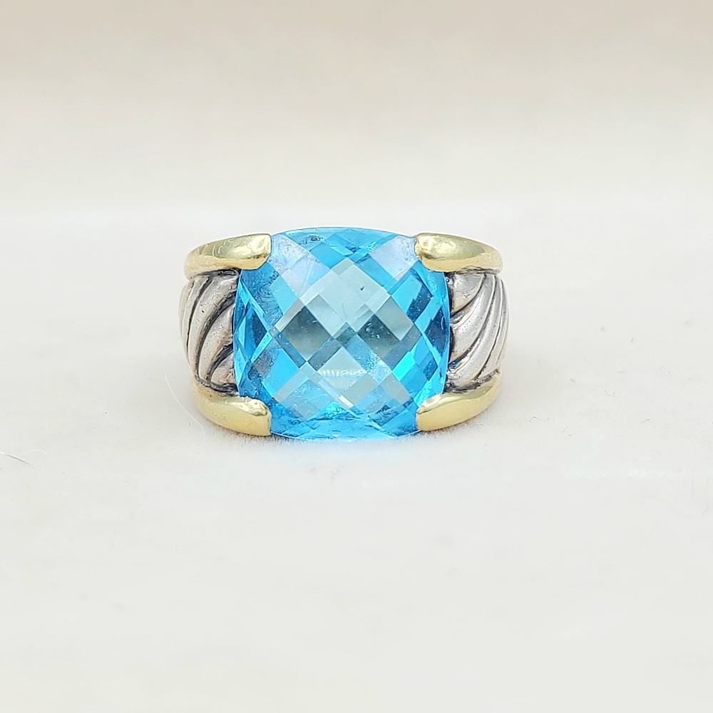 David Yurman Wide Sculpted Cable Ring With Blue Topaz